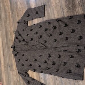 Gray Skull Pattern Women's Cashmere Cardigan, Skull Cashmere